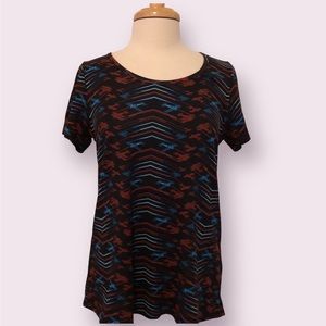 LuLaRoe Classic T red and blue airplane pattern